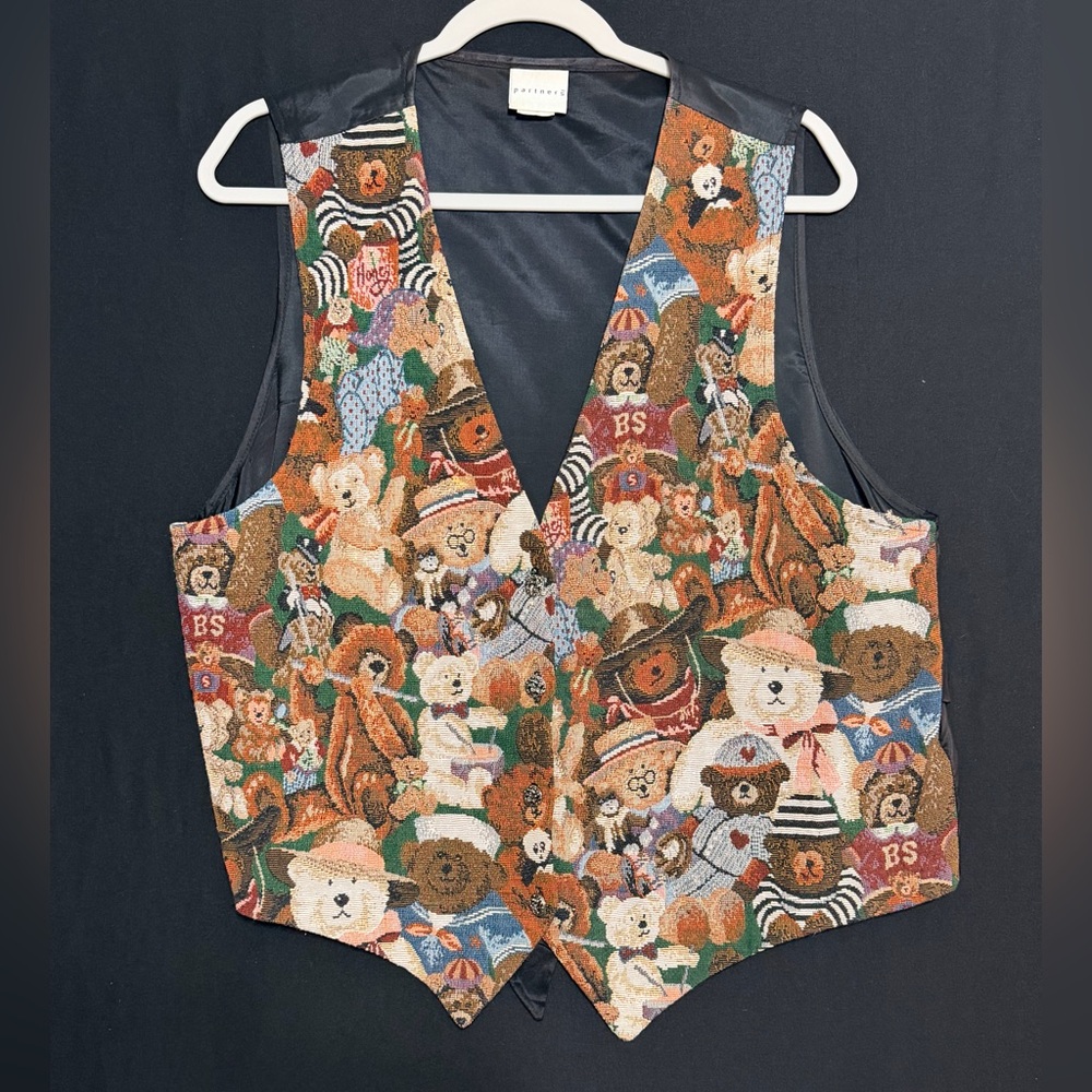 Partner's Tapestry Vest Teddy Bears Teacher Art to wear Grandma Core